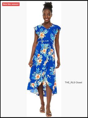 Rayon Wrap Ruffle Dress with High-Low Hem for Cocktail